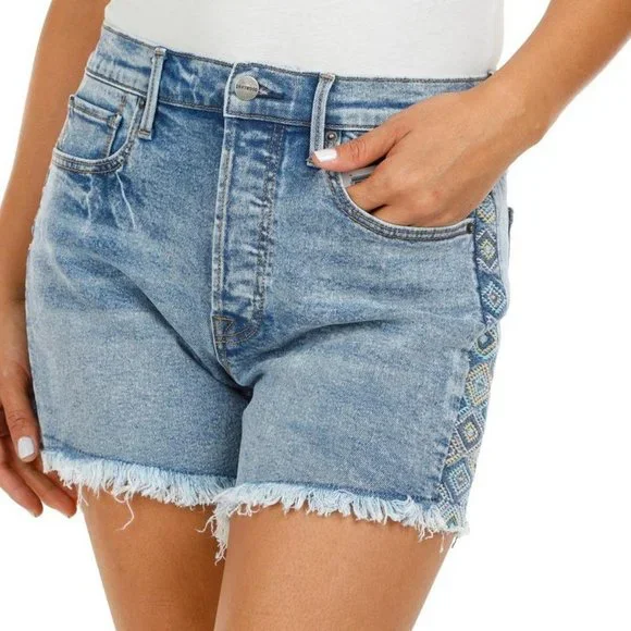 Driftwood Lulu Goldie Frayed Jean Shorts blue Aztec medium wash NWT/NEW